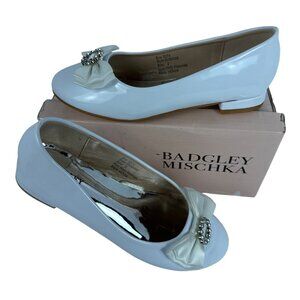 Badgley Mischka Girl's Avery Shimmer Bow White Flats (Little Kid/Big Kid) Size 2